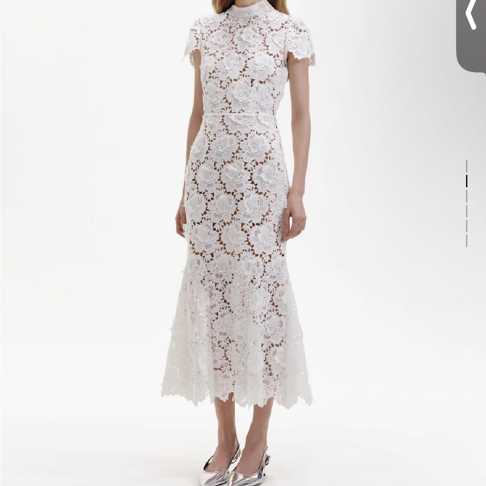 Selling Self Portrait WHITE FLOWER LACE MIDI DRESS
